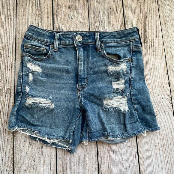 AMERICAN EAGLE size 4 High Rise Shortie Stretch Jean Shorts - Picture 1 of 8